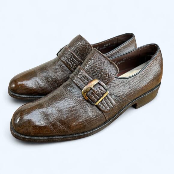 Vintage 70s Allen Edmonds Ostendo Lisbon II Shark Skin Monk Strap Shoes 8.5 C main image 8